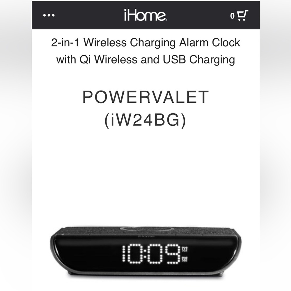iHome 
2-in-1 Wireless Charging Alarm Clock with Qi Wireless & USB POWERVALET
